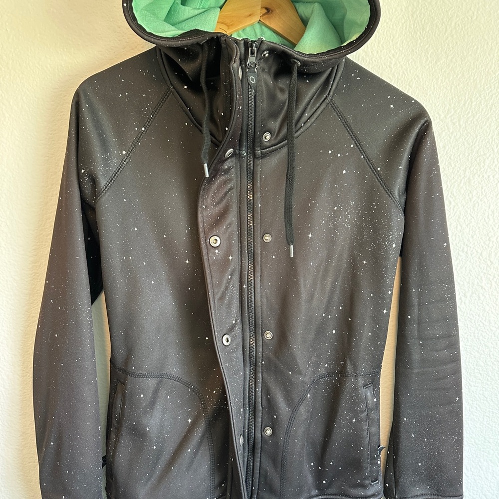 Empyre Black Galaxy Hoodie with Teal Hood Lining